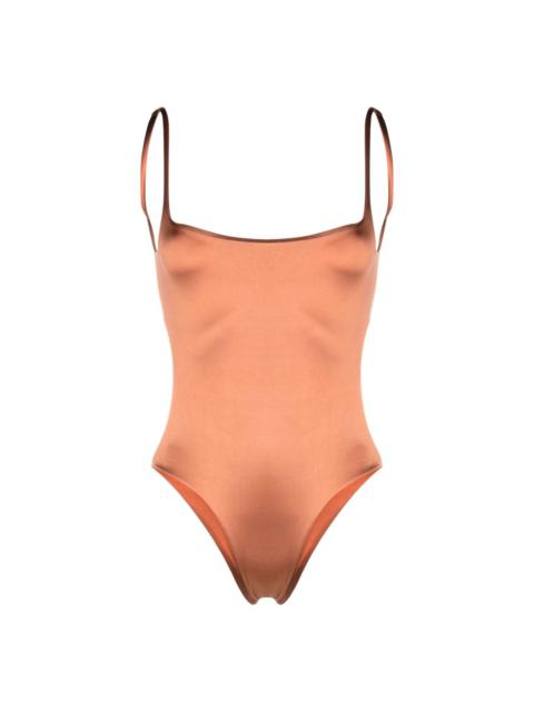 ISA BOULDER backless satin one-piece swimsuit