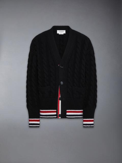 Thom Browne MERINO BABY CABLE STITCH RWB STRIPE CARDIGAN