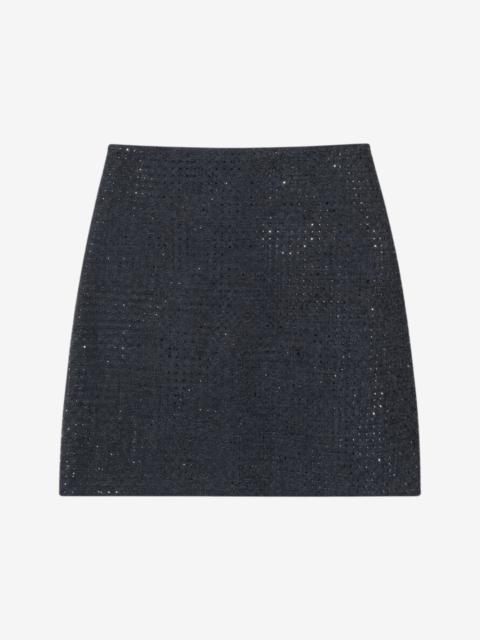The Kooples GRAY WOOL-BLEND SKIRT WITH RHINESTONES