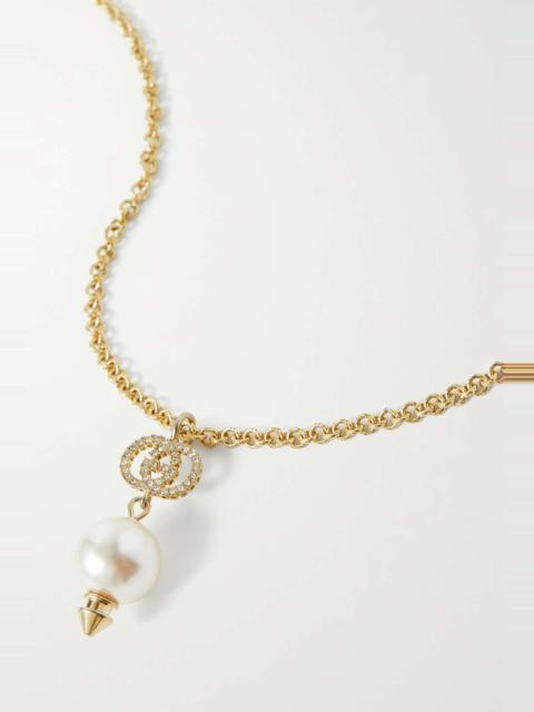 Gold-tone, faux pearl and crystal necklace