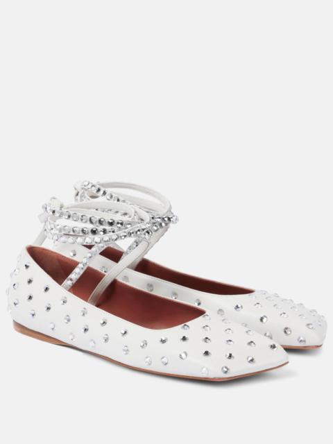 Ane crystal-embellished leather flats