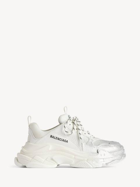 BALENCIAGA Women's Triple S Glitter Spray Sneaker in White/silver