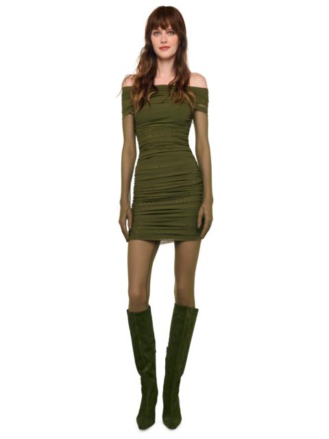 NORMA KAMALI COWL NECK SHIRRED MINI DRESS