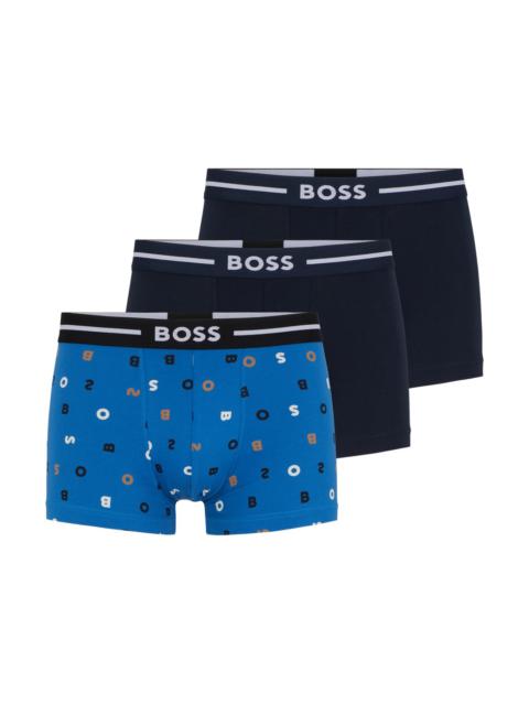BOSS THREE PACK OF STRETCH-COTTON TRUNKS WITH LOGO WAISTBANDS