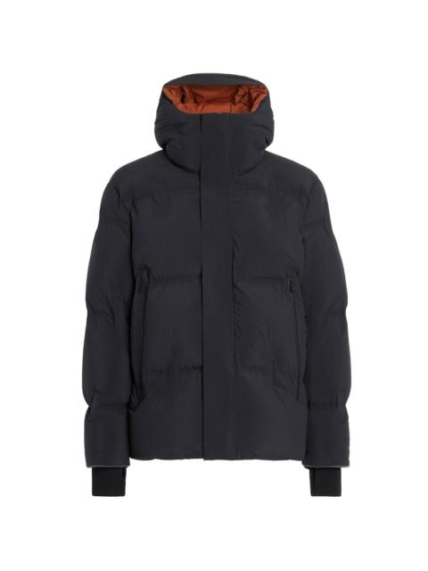 down-filled laminated hooded jacket