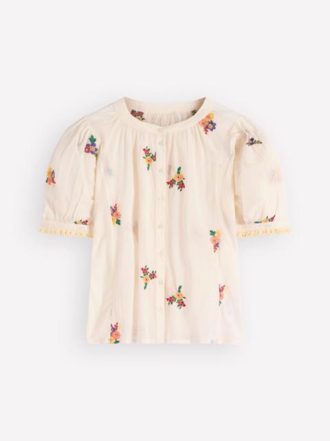 BODEN Dolman Short Sleeve Top-Ivory Floral Embroidery