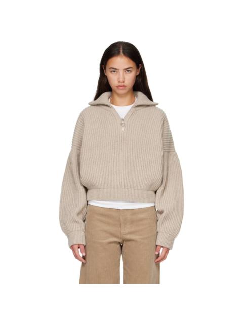 &DAUGHTER Beige Rowan Rib Half Zip Sweater
