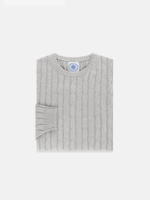 J. PRESS LIGHT GREY COTTON-CASHMERE CABLE CREWNECK SWEATER - TRIM FIT