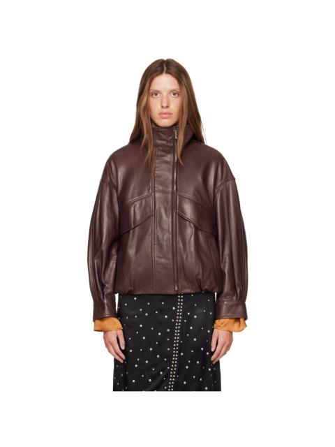 NOUR HAMMOUR Brown Roland Leather Bomber Jacket