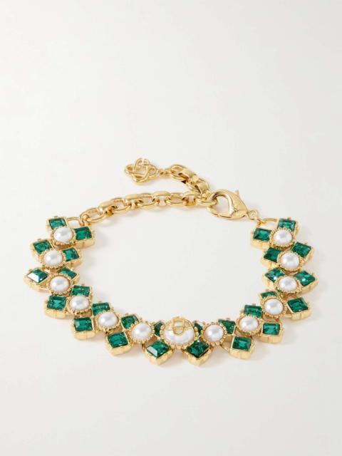 Gold-Plated, Faux Pearl and Crystal Bracelet