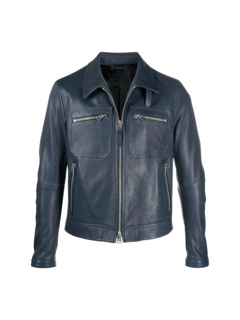 zip-pocket leather jacket
