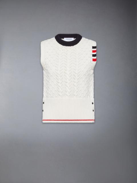 Thom Browne CABLE POINTELLE STITCH MERINO WOOL 4-BAR SHELL TOP