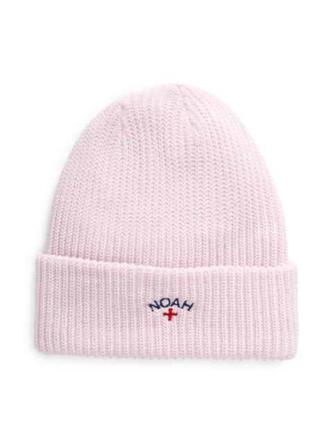 Noah Core Logo Embroidered Rib Beanie in Pink/Blue
