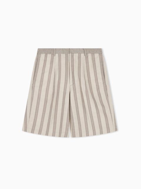 EMPORIO ARMANI LINEN-BLEND BERMUDA SHORTS WITH ALL-OVER PATTERN