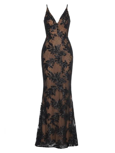 Dress The Population Women's Sharon Sequined Mermaid Gown - Black Beige
