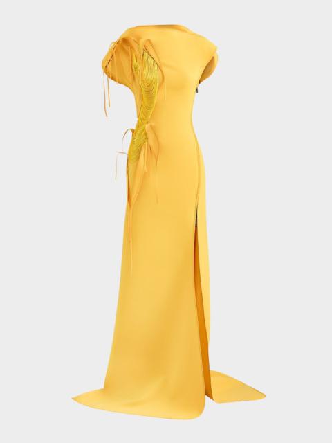 MATICEVSKI Alena Fringe Applique Slit Gown