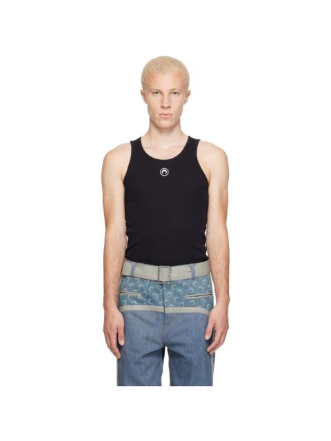 Marine Serre Black Moon Logo Ribbed Jersey Tank Top