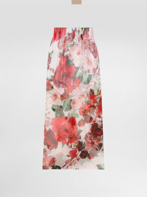Dolce & Gabbana Rose-print chiffon calf-length skirt