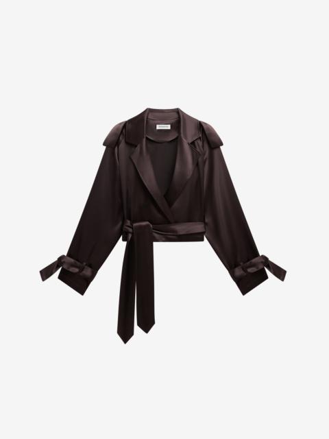 The Frankie Shop Simona Satin Short Trench - Dark Brown