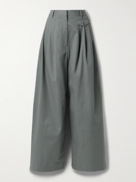 Tibi Pleated Cotton-twill Wide-leg Pants