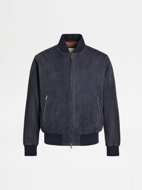 Tod's BRERA BOMBER JACKET IN PASHMY SUEDE - BLUE