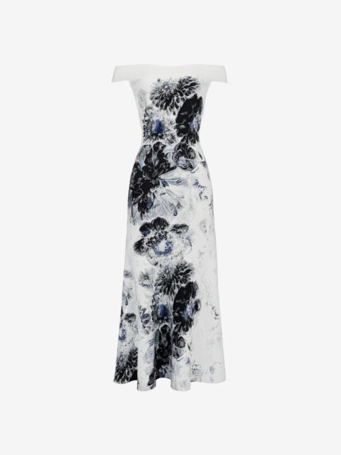 Alexander McQueen Women's Chiaroscuro Jacquard Dress in White/black/blue