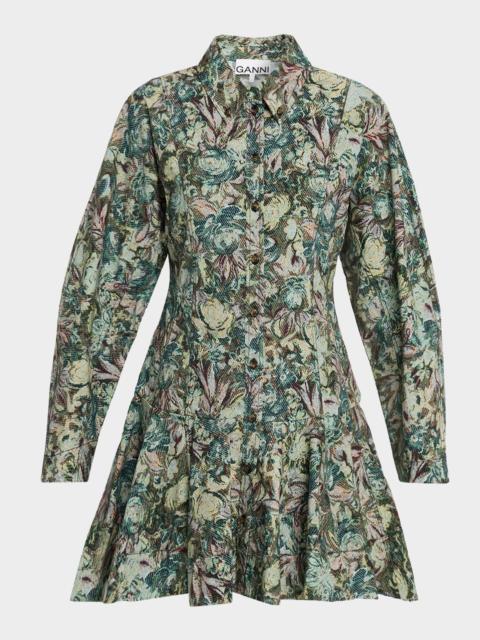 Long-Sleeve Tapestry Floral Mini Dress