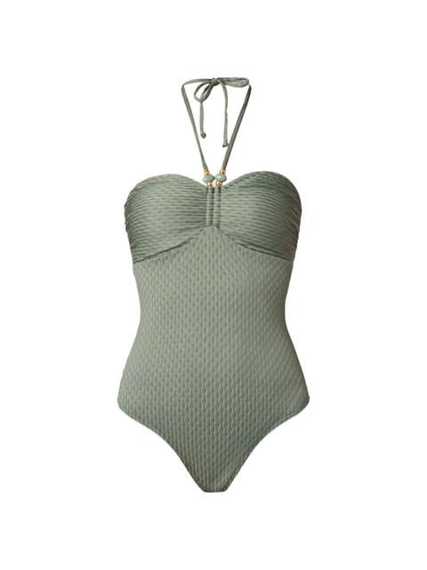 Shoshanna Women's Metallic Ripplied-Knit One-Piece Swimsuit - Palm Gold