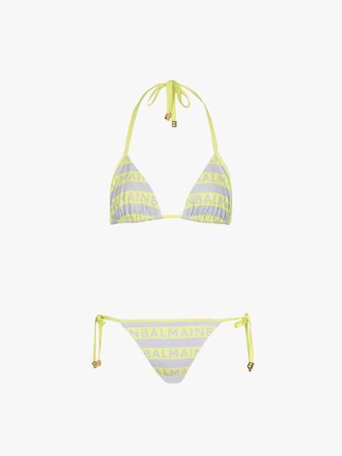 Balmain Yellow and gray bikini with Balmain monogram pattern