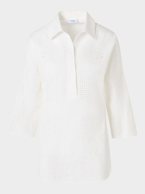 AKRIS Eyelet Embroidered Poplin Collared Blouse