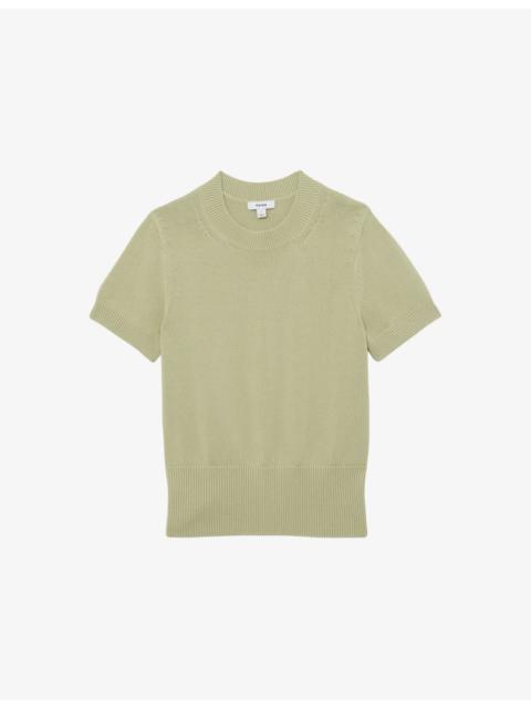REISS Anita Short-Sleeve Cotton and Wool-Blend Top