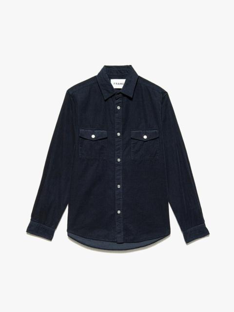 Double Pocket Micro Corduroy Shirt in Midnight Blue