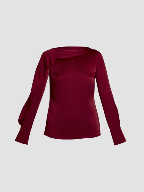 Erdem DRAPED SATIN CADY LONG SLEEVE BLOUSE