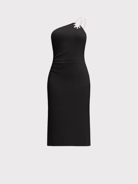 HERVE LEGER STRAPPY JERSEY MIDI DRESS W CRYSTAL TRIM