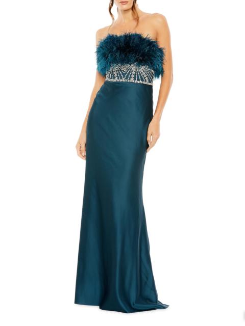 MAC DUGGAL Women's Feather Rhinestone Column Gown - Teal