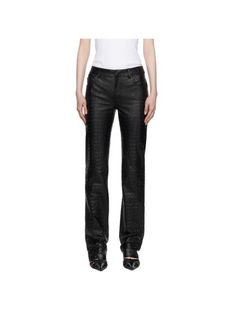 Black Crocodile-Effect Leather Pants