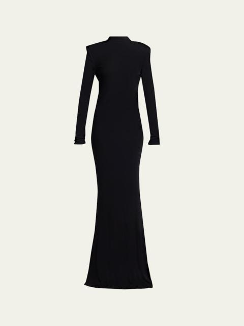 TOM FORD Mock-Neck Strong-Shoulder Cutout Gown