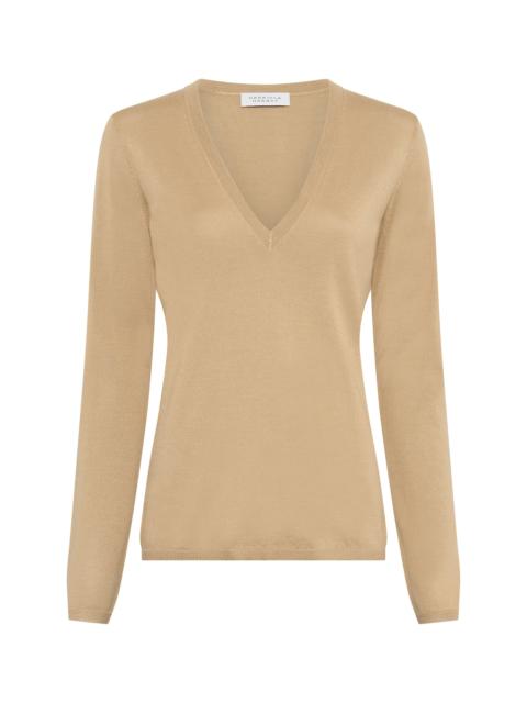 GABRIELA HEARST Clementia Knit V-Neck Sweater in Hay Cashmere Silk