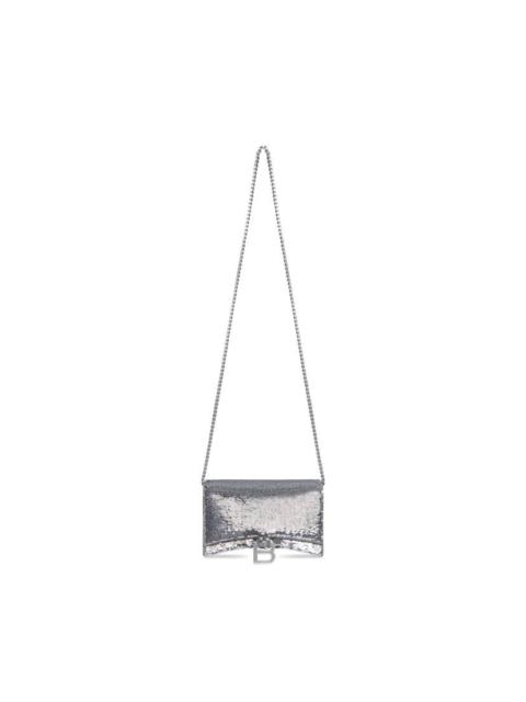 BALENCIAGA Women's Hourglass Wallet On Chain And Sequin in Silver