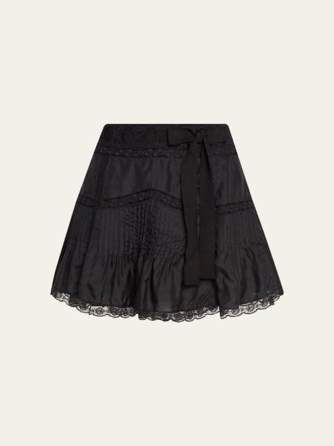 LoveShackFancy Willia Silk Lace-Detailed Mini Skirt