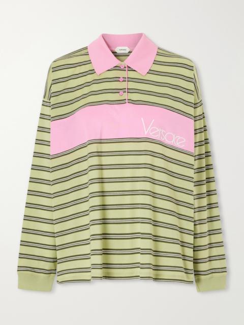 VERSACE Logo-embroidered Striped Cotton-jersey Polo Shirt