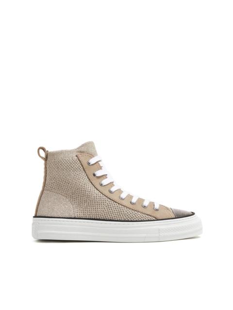 Monili-embellished metallic-knit sneakers