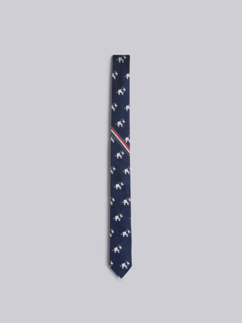 Thom Browne Navy Silk Tricolor Stripe Lion Icon Jacquard Tie
