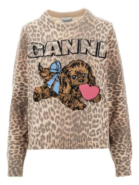 GANNI leopard appliqué sweater