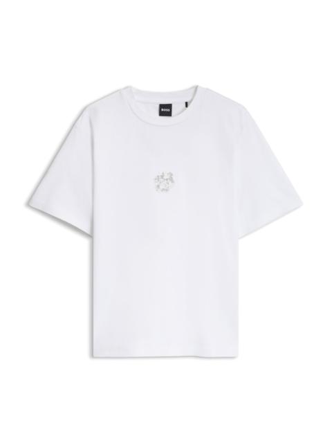 BOSS MERCERIZED-COTTON T-SHIRT WITH SEQUIN-EMBROIDERED DOUBLE B MONOGRAM