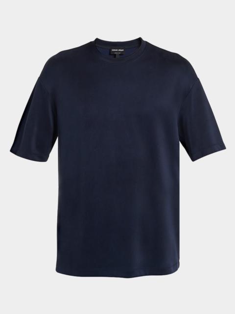 GIORGIO ARMANI Men's Nylon and Cupro Crewneck T-Shirt