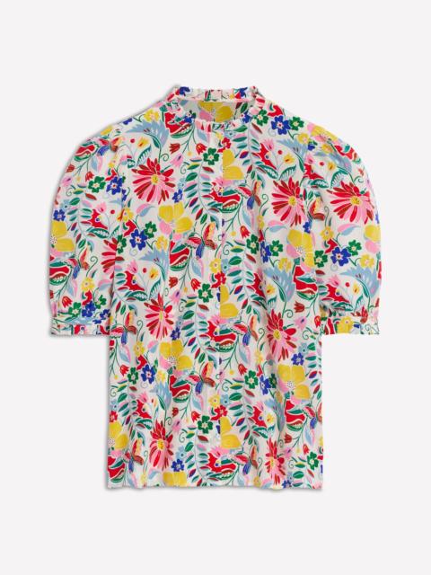 BODEN Frill Detail Silk Top-Multi, Wildflower Trail