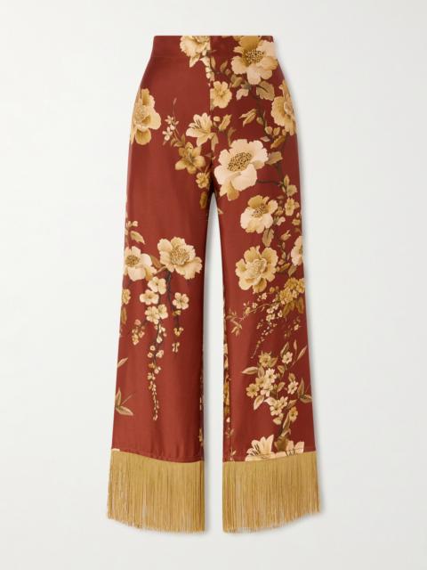 BORGO DE NOR Haven Fringed Floral-print Silk-twill Pants