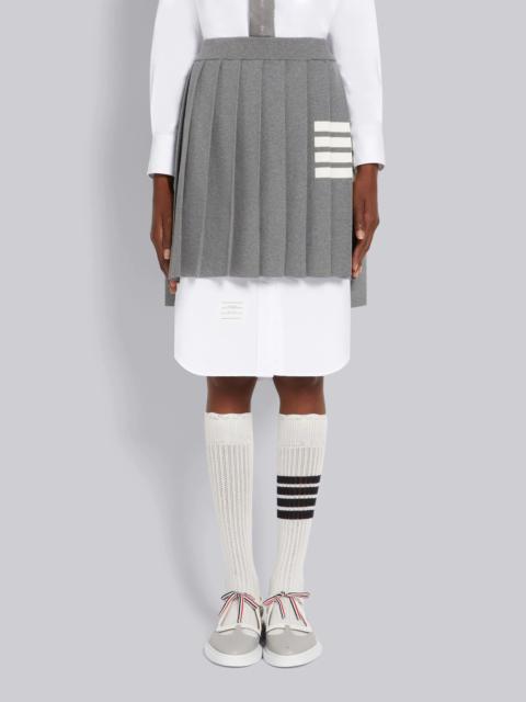 Thom Browne Light Grey Pique Stitch Cotton 4-Bar Dropped Back Pleated Mini Skirt
