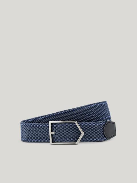 Canali LIGHT DENIM BLUE ELASTIC-WEAVE BELT WITH METAL ARROW BUCKLE
